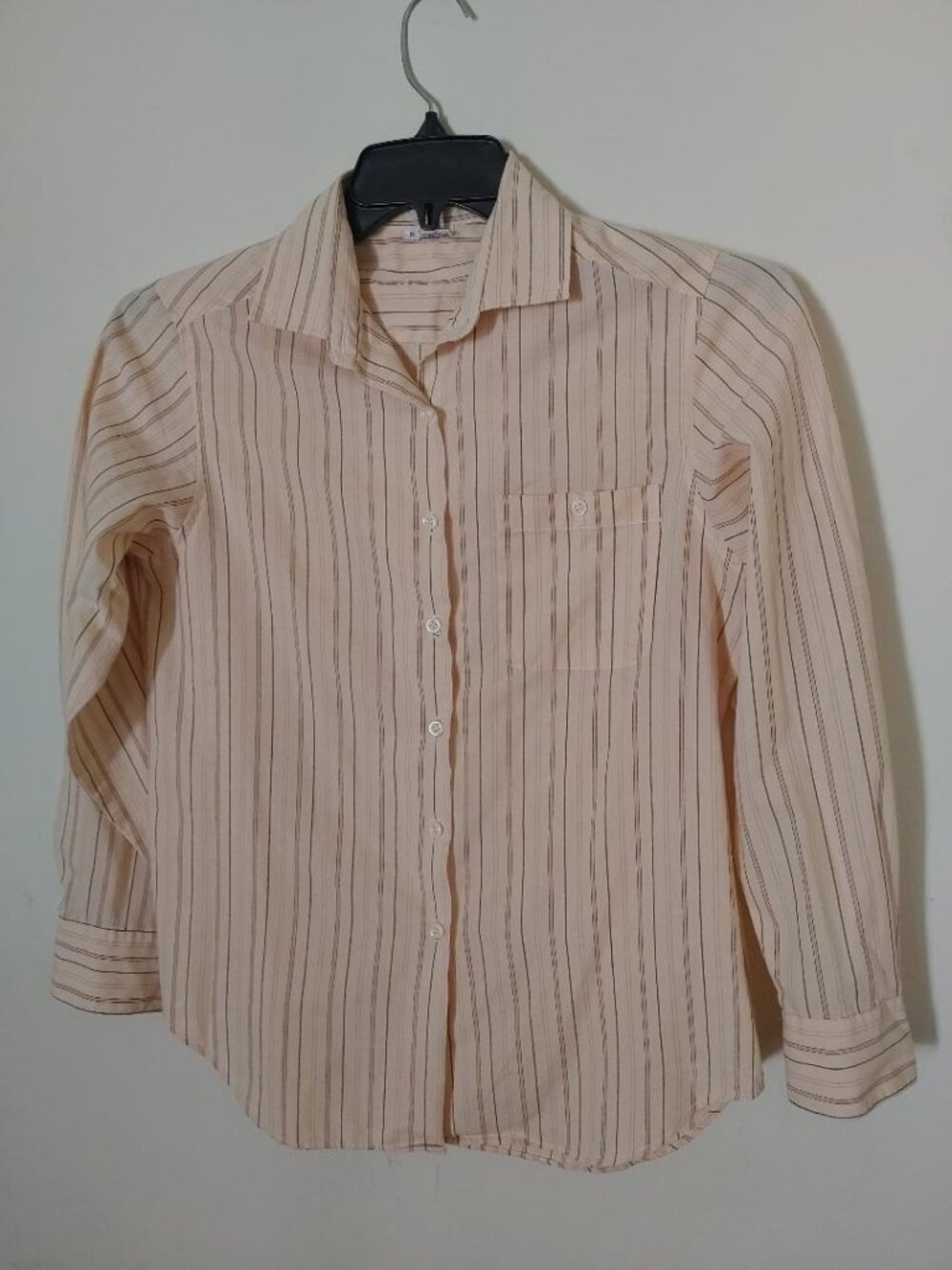 Annalise Size 8 Button Down Long Sleeved Women's Shirt Tan w/ Black Stripes